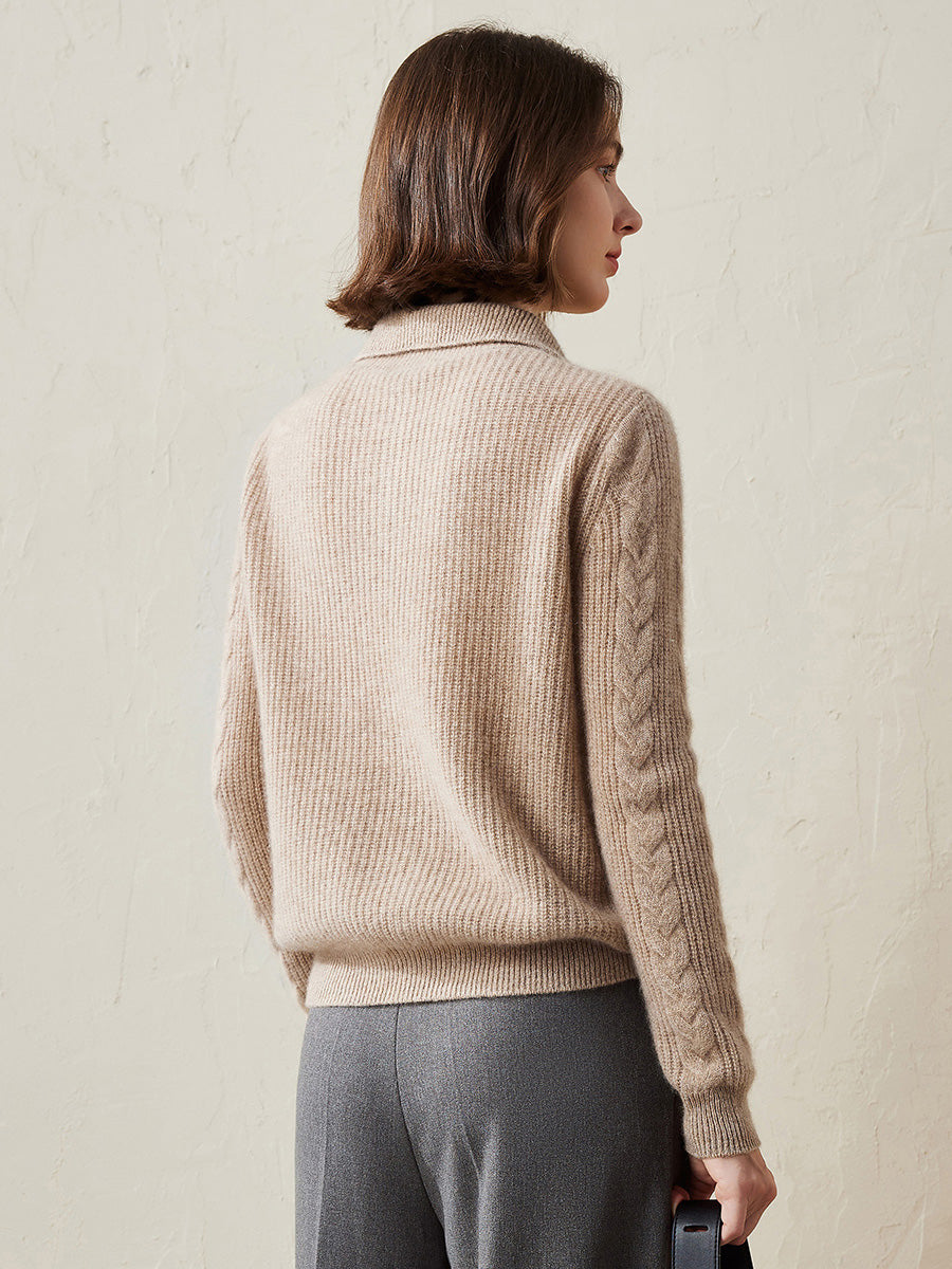 COMOBOCA 100% Cashmere Women's Button Neck Cable Knit Sweater