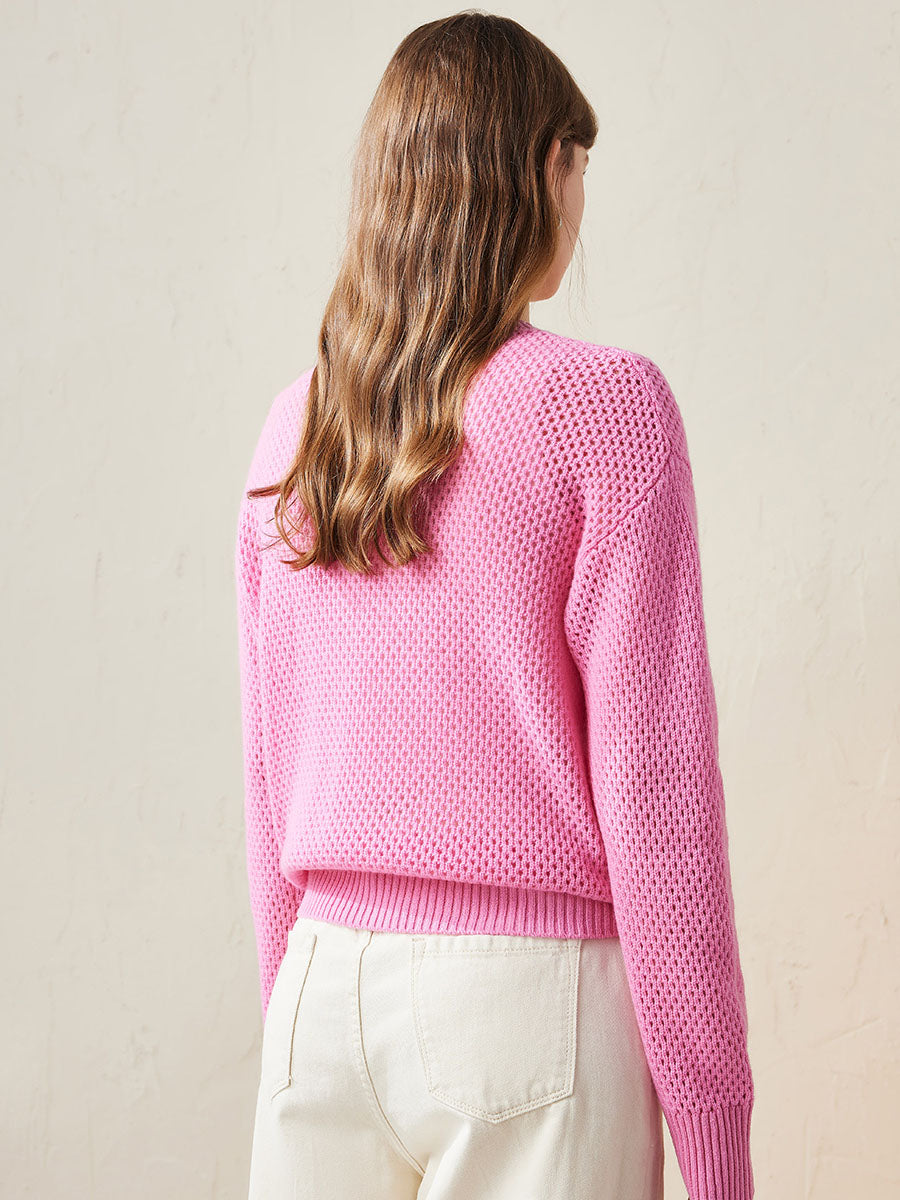 COMOBOCA 100% Wool Women's Embroidered Patch Knit Sweater