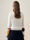 COMOBOCA 100% Wool Women's Colorblock Cable Knit Sweater