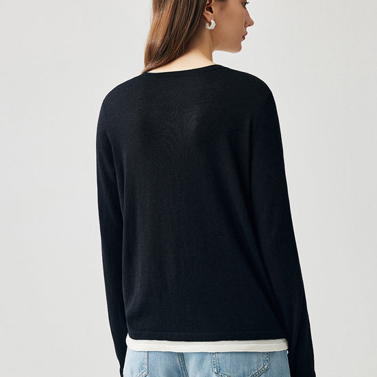 COMOBOCA Women's V-Neck Layered Knit Sweater