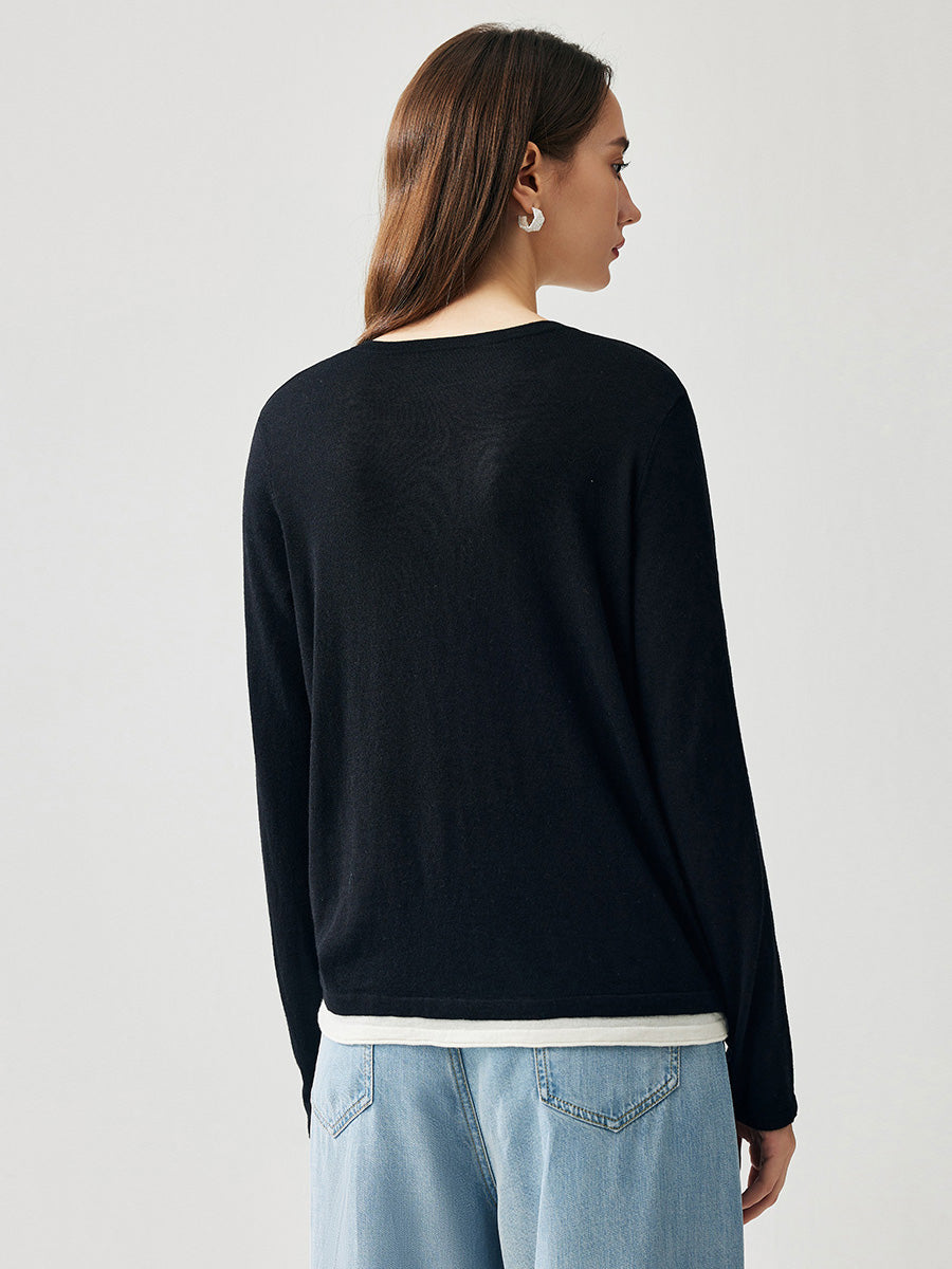 COMOBOCA Women's V-Neck Layered Knit Sweater