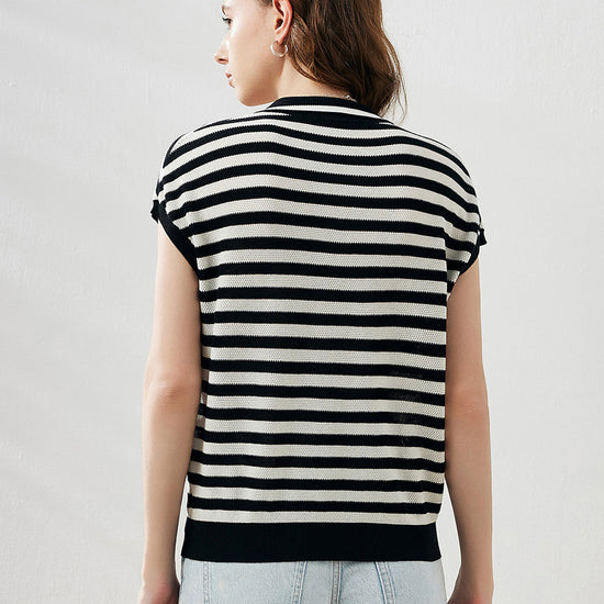 COMOBOCA Women's Striped Polo Knit T-Shirt