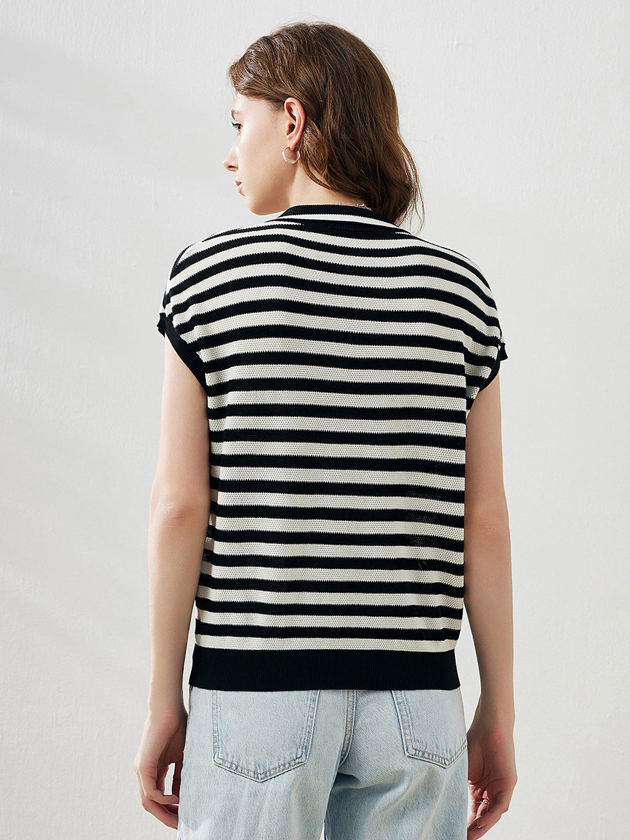 COMOBOCA Women's Striped Polo Knit T-Shirt