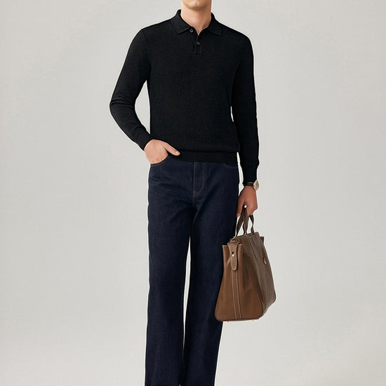 COMOBOCA 100% Cashmere Men's Knit Polo Pullover Sweater