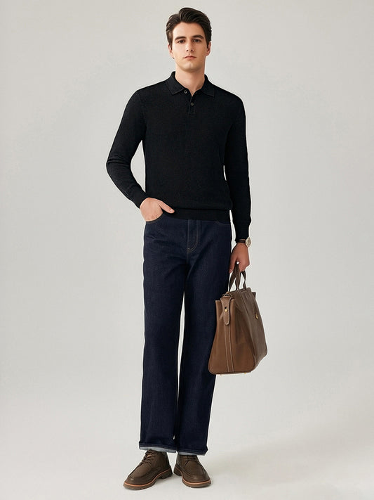 COMOBOCA 100% Cashmere Men's Knit Polo Pullover Sweater