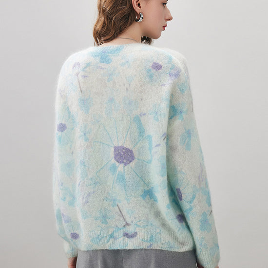 COMOBOCA Women's Floral Printed Round Neck Sweater