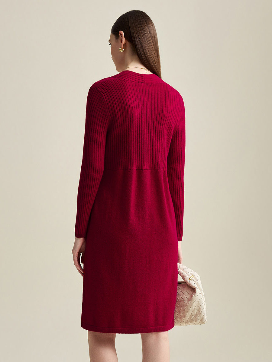 COMOBOCA 100% Cashmere Women's Knit V-Neck Midi Dress
