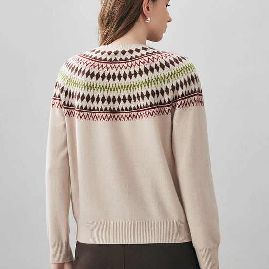 COMOBOCA 100% Wool Women's Geometric Fair Isle Knit Sweater