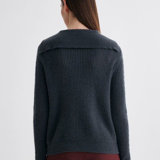 COMOBOCA 100% Cashmere Women's Cable Sailor Collar Sweater