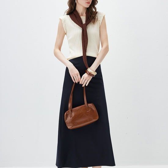 COMOBOCA Women's Ruffled Cap Sleeve Ribbed Knit Blouse