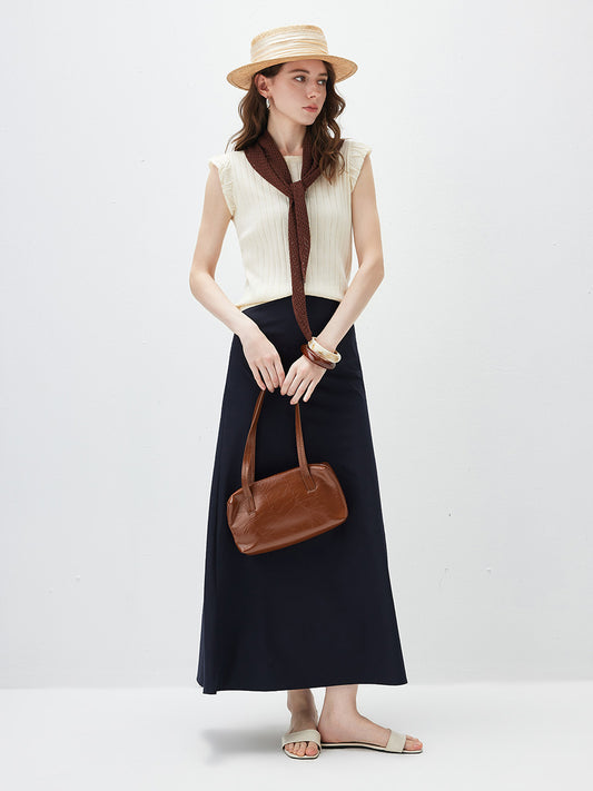 COMOBOCA Women's Ruffled Cap Sleeve Ribbed Knit Blouse