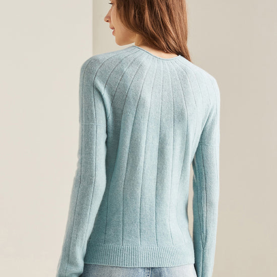 COMOBOCA 100% Cashmere Women's Ribbed Knit Pullover Sweater
