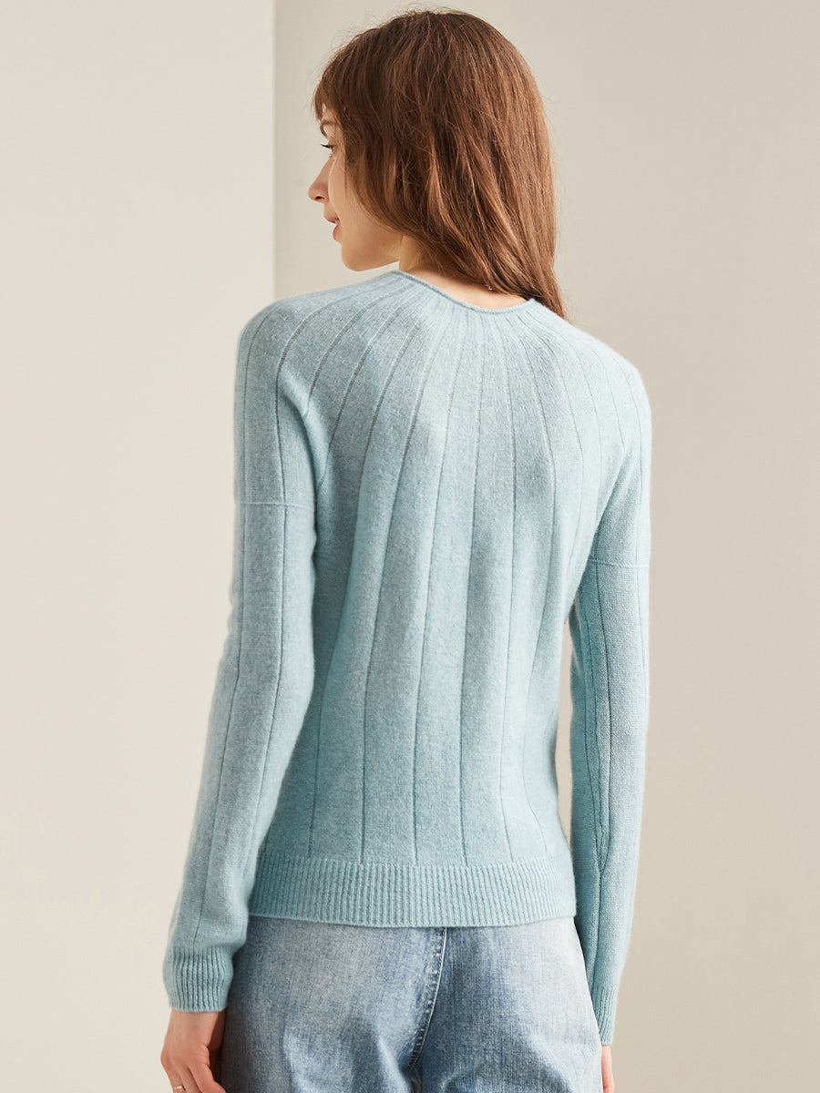 COMOBOCA 100% Cashmere Women's Ribbed Knit Pullover Sweater