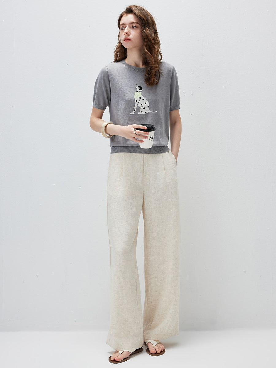 COMOBOCA Women's Dalmatian Intarsia Knit T-Shirt