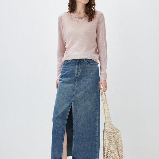 COMOBOCA Women's Split V-Neck Knit Sweater