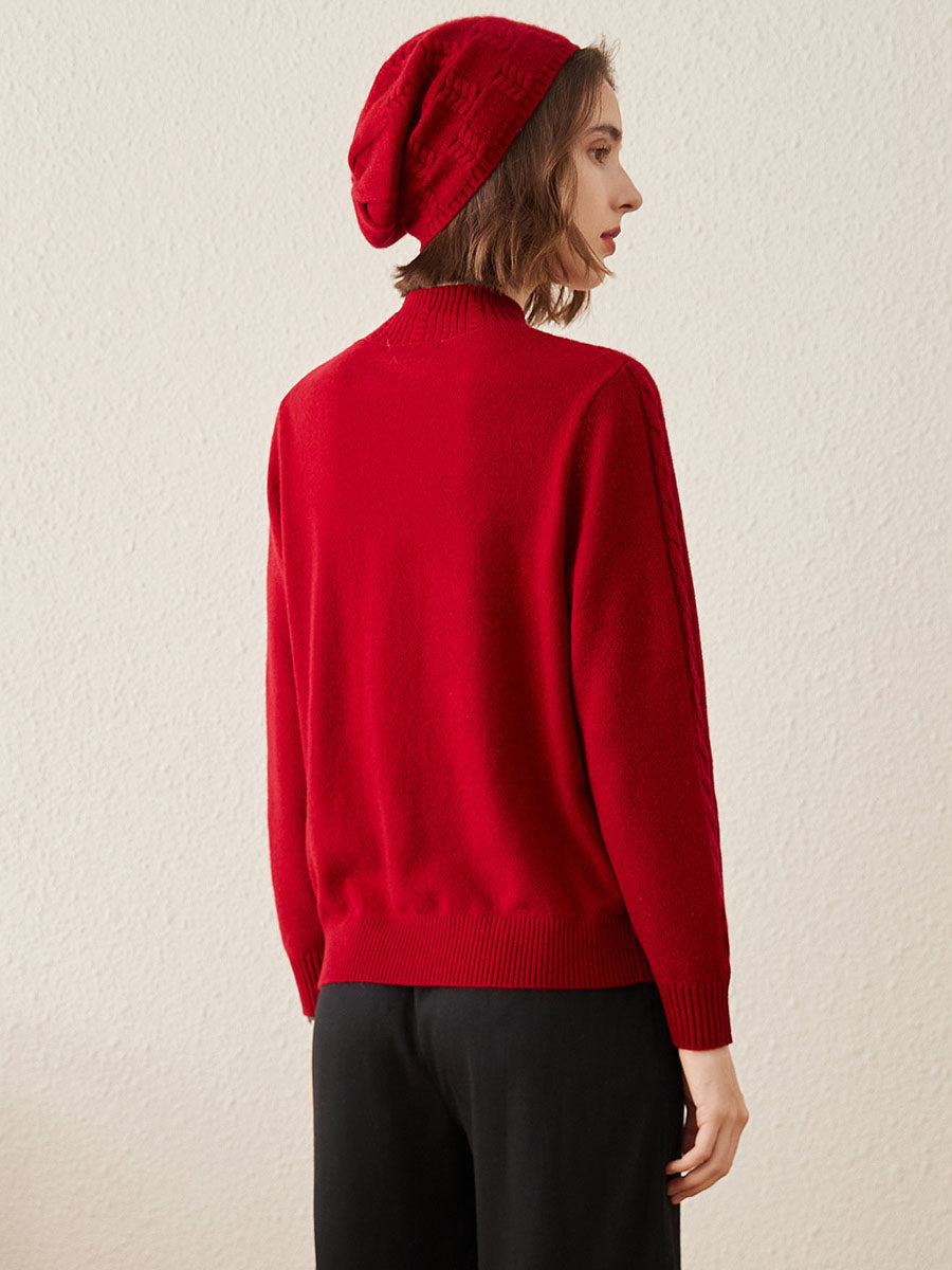 COMOBOCA 100% Cashmere Women's Ribbed Cable Knit Sweater