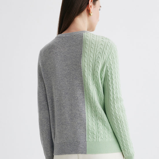 COMOBOCA 100% Cashmere Women's Color Block Cable Knit Sweater