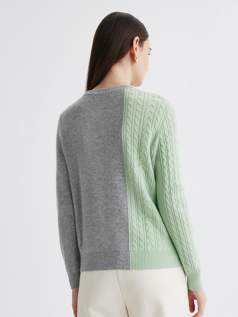COMOBOCA 100% Cashmere Women's Color Block Cable Knit Sweater