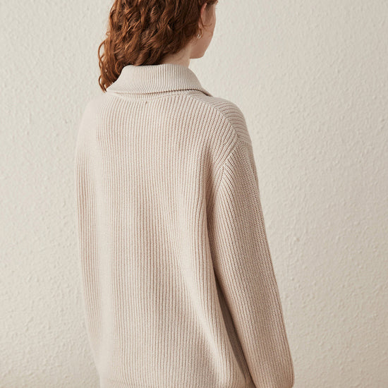 COMOBOCA 100% Wool Women's Knit Zipper Cardigan with Pockets