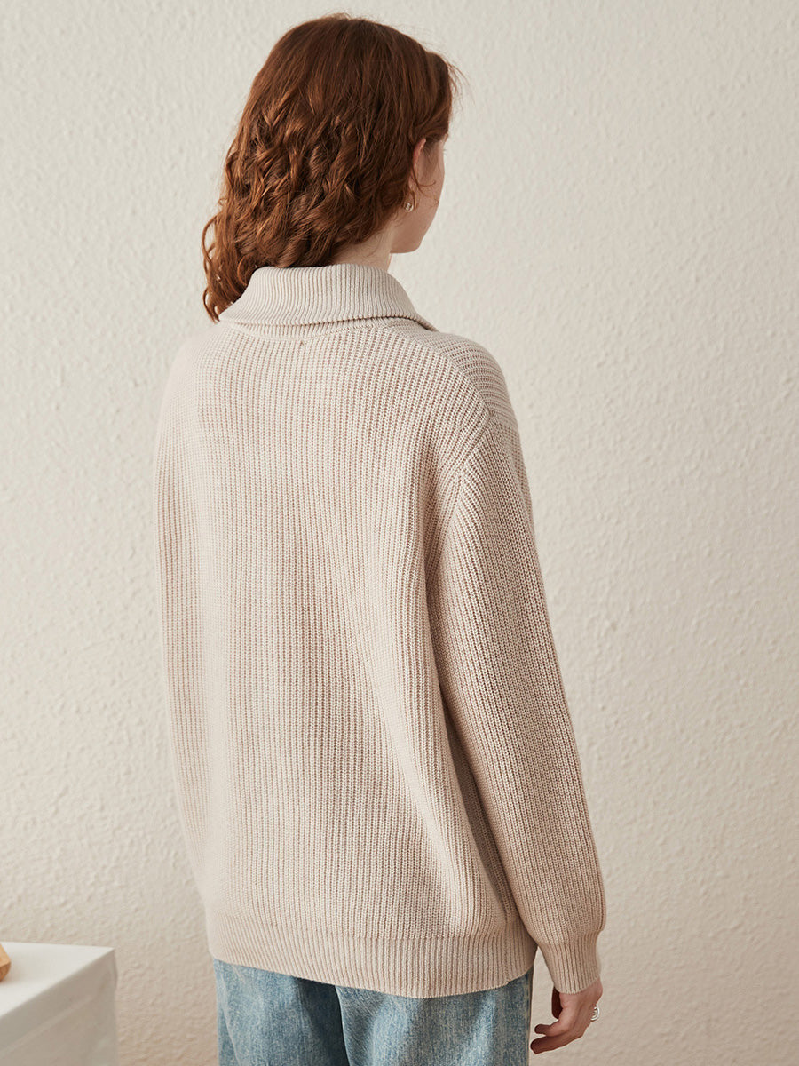 COMOBOCA 100% Wool Women's Knit Zipper Cardigan with Pockets