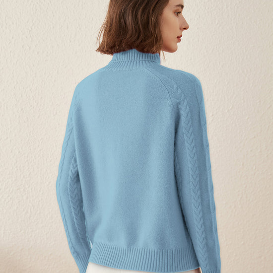 COMOBOCA 100% Cashmere Women's Turtleneck Cable Knit Sweater