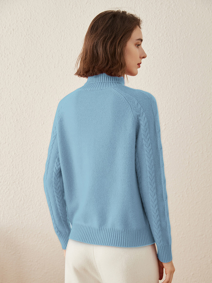 COMOBOCA 100% Cashmere Women's Turtleneck Cable Knit Sweater