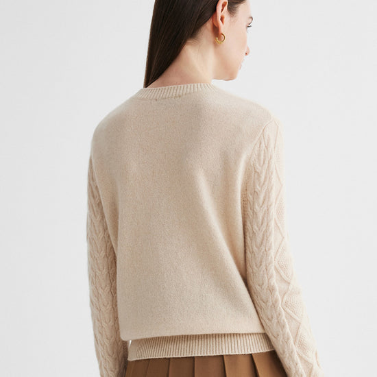 COMOBOCA 100% Cashmere Women's Cable Round Neck Knit Sweater