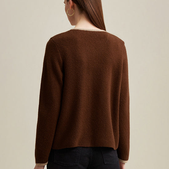 COMOBOCA 100% Cashmere Women's Two-Tone Buttoned Cardigan