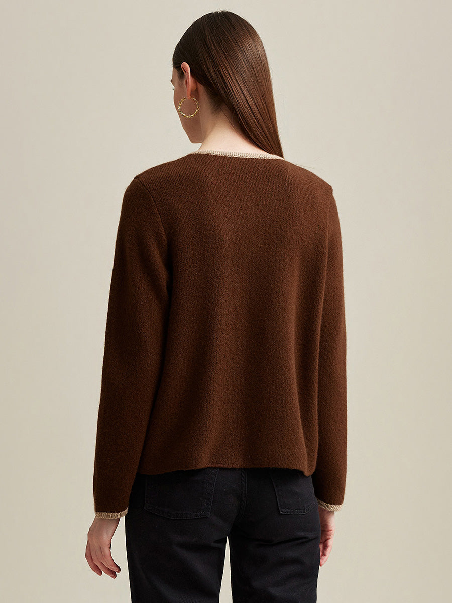 COMOBOCA 100% Cashmere Women's Two-Tone Buttoned Cardigan