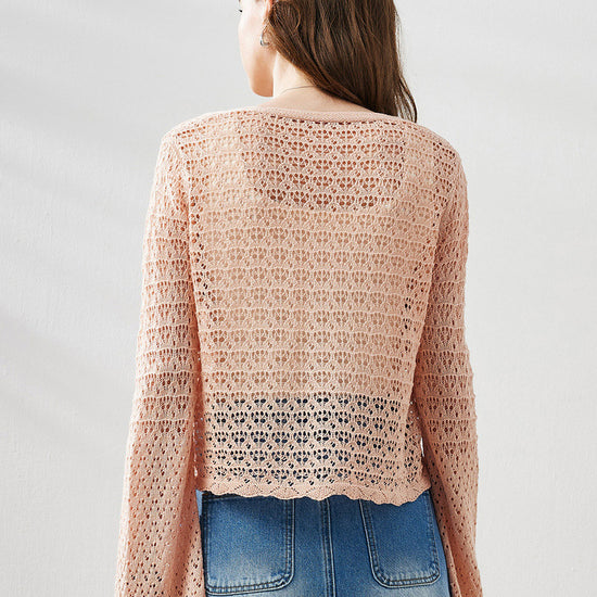 COMOBOCA Women's Bell Sleeve Lace Knit Cardigan