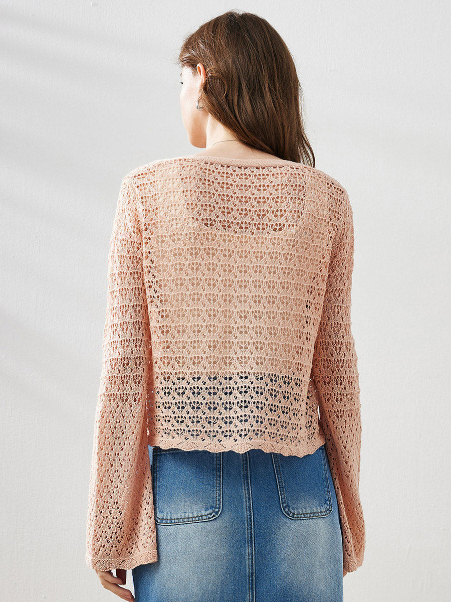 COMOBOCA Women's Bell Sleeve Lace Knit Cardigan