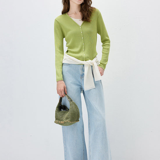 COMOBOCA Women's Ribbed Knit V-Neck Faux Cardigan