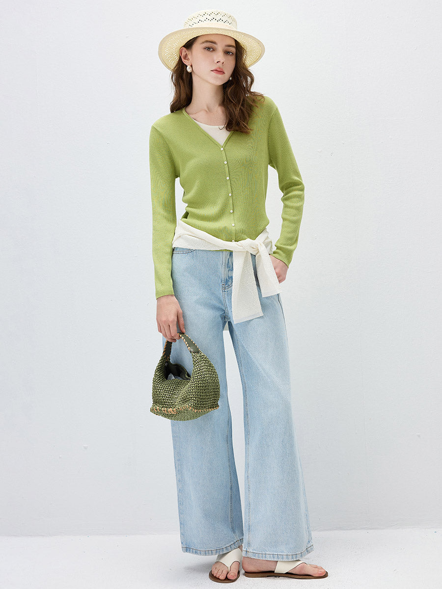 COMOBOCA Women's Ribbed Knit V-Neck Faux Cardigan