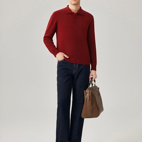 COMOBOCA 100% Cashmere Men's Knit Polo Pullover Sweater
