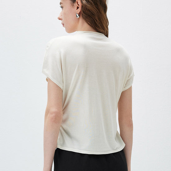 COMOBOCA Women's Side Ruched Mock Neck Knit T-Shirt