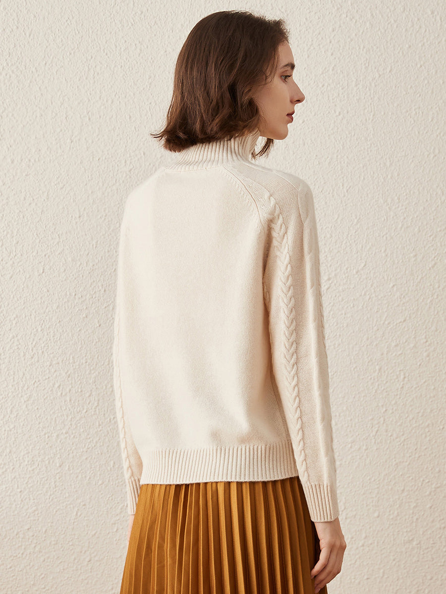 COMOBOCA 100% Cashmere Women's Turtleneck Cable Knit Sweater