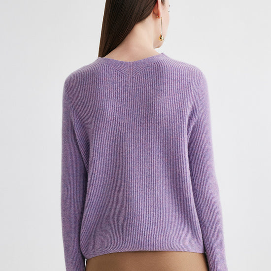 COMOBOCA 100% Cashmere Women's V-Neck Ribbed Knit Sweater