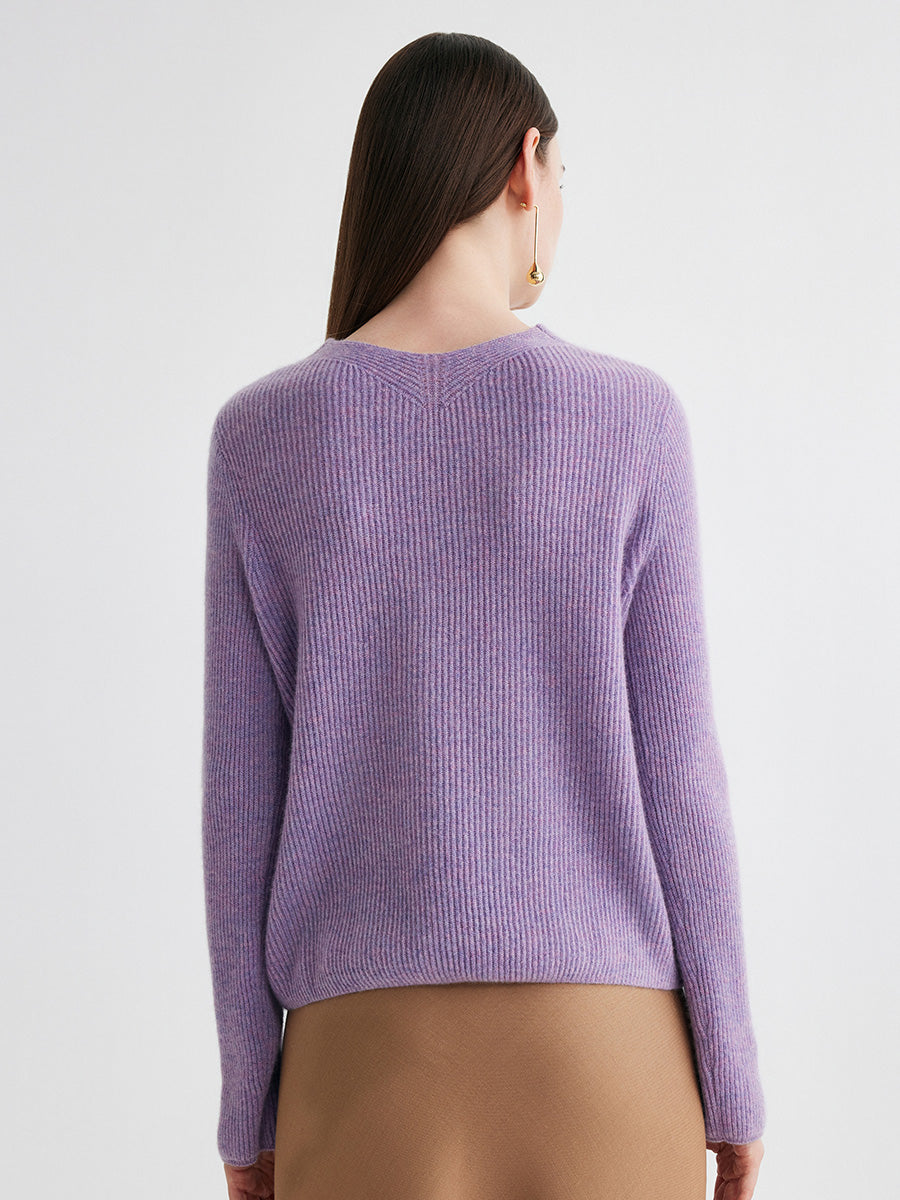 COMOBOCA 100% Cashmere Women's V-Neck Ribbed Knit Sweater