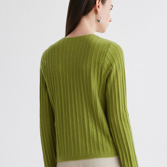 COMOBOCA 100% Cashmere Women's Ribbed Faux Knit Cardigan Sweater