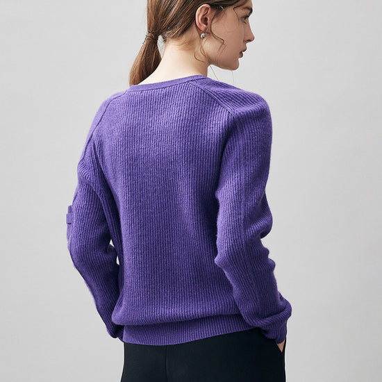 COMOBOCA 100% Cashmere Women's Ribbed Round Neck Sweater