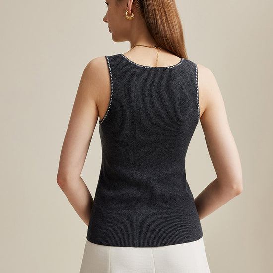 COMOBOCA 100% Wool Women's Sleek Ribbed Knit Tank Top