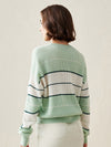 COMOBOCA 100% Cashmere Women's Striped Crewneck Sweater