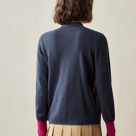 COMOBOCA 100% Cashmere Women's Button Down Contrast Cuff Knit Sweater