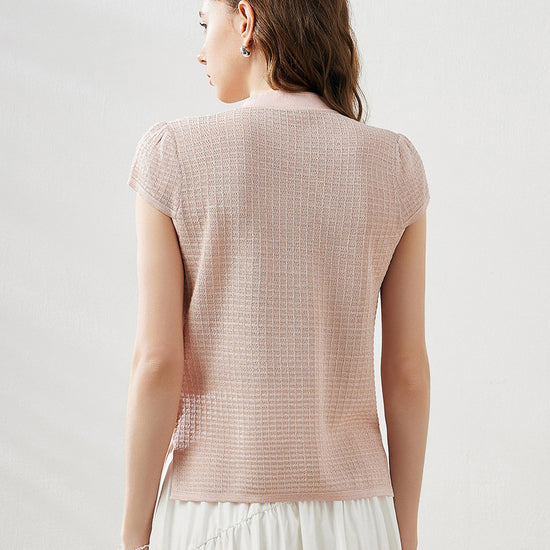 COMOBOCA Women's Textured Pearl Accents Blouse