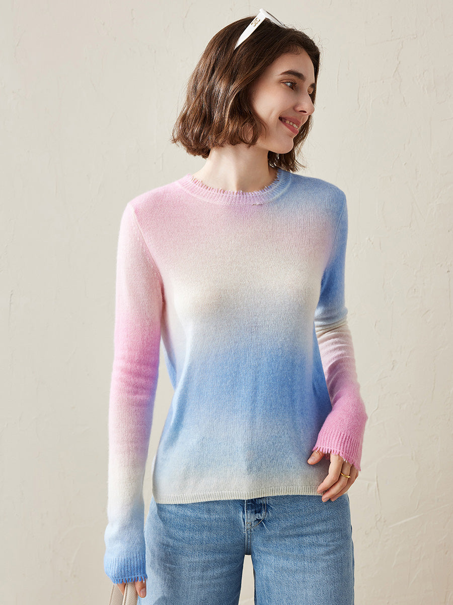 COMOBOCA 100% Cashmere Women's Gradient Ombre Sweater