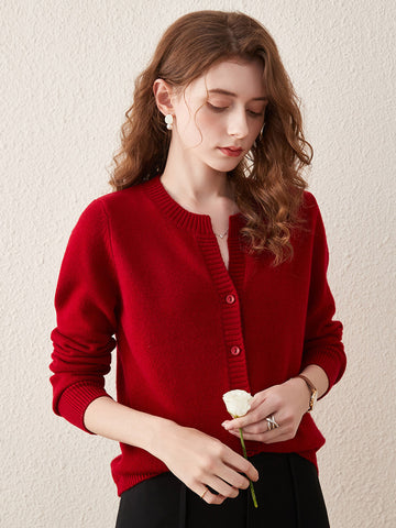 COMOBOCA RED 100% Wool Women's Cardigan Sweater