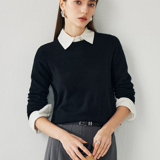 COMOBOCA Black 100% Cashmere Women's Round Neck Sweater