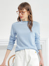 COMOBOCA LIGHT BLUE 100% Cashmere Women's Sweater with Built-in Collar