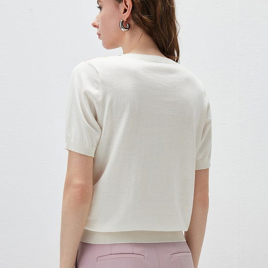 COMOBOCA Women's Ribbed Print Knit T-Shirt
