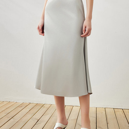 COMOBOCA Gray Women's Elastic Waistband Chic Midi Skirt